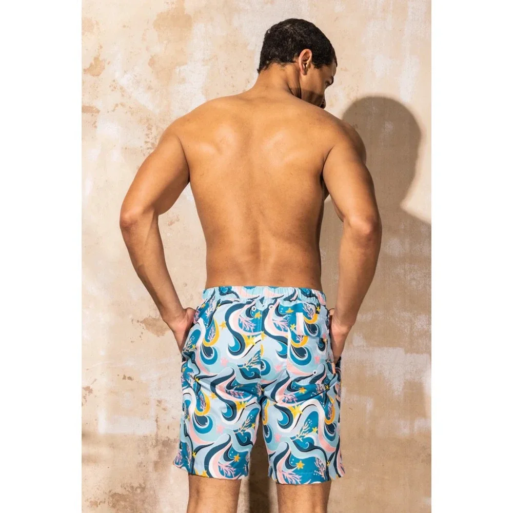 Mott50 Hudson Men's Boardshort,‎ Ocean Candy Wave Pacific Blue w/ Pockets/Liner